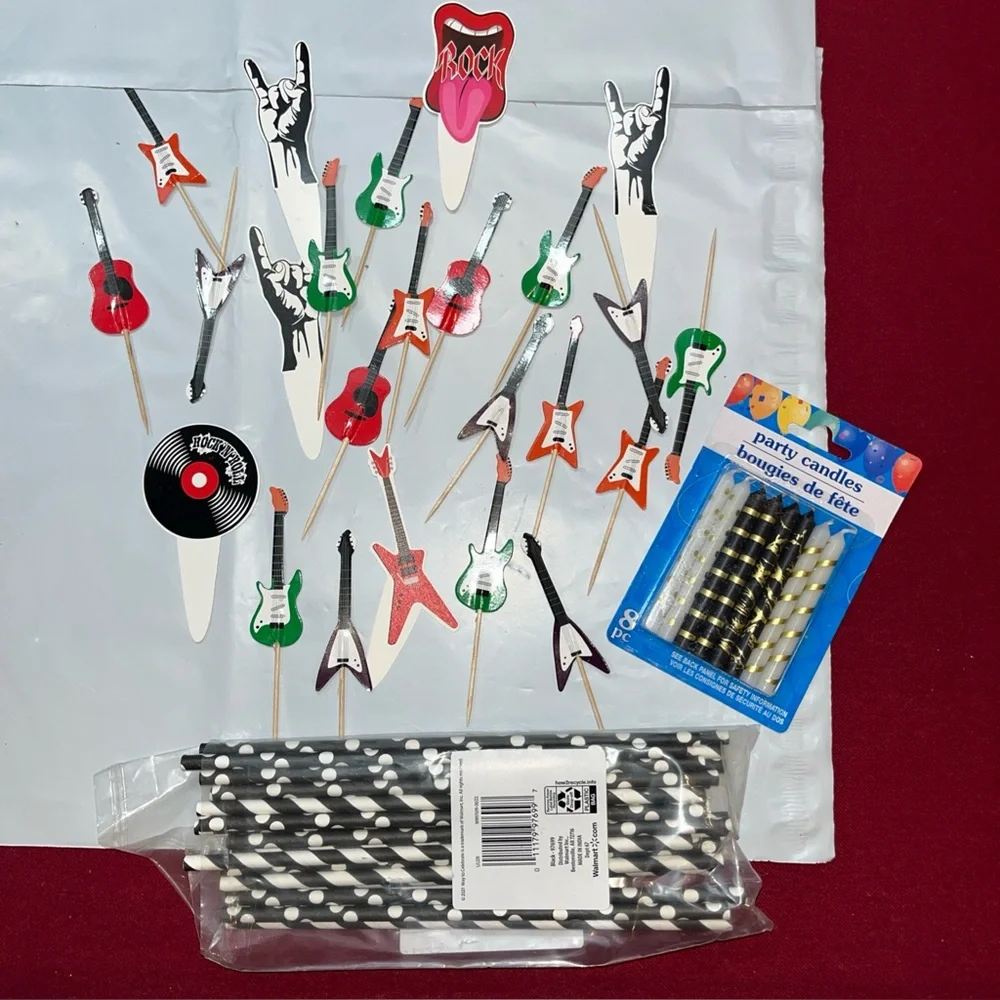 Rock'n'Roll GUITAR Music cupcake PICK Topper LOT Birthday Party Celebration New